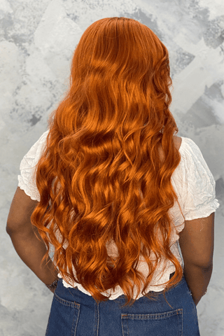 Long Body Wave Synthetic Hair Lace Front Glueless Wig Ginger Colour