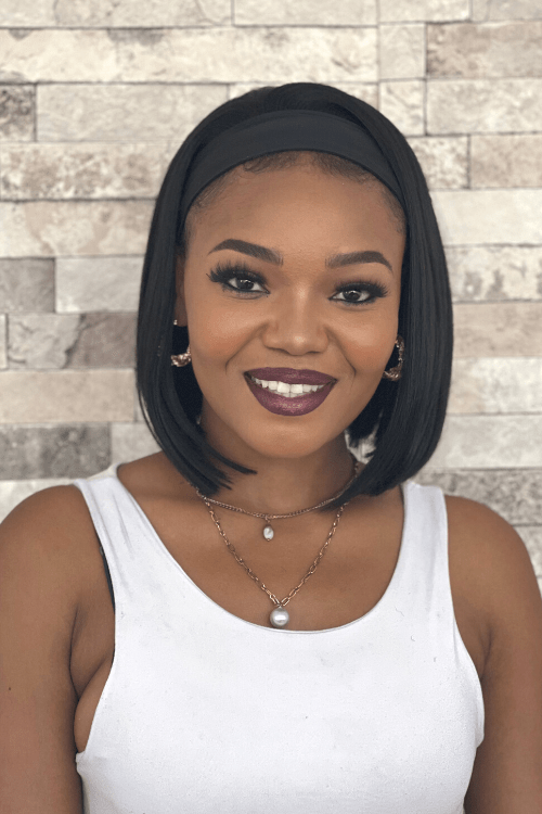 Short Bob Straight Synthetic Hair Headband Wig Natural Black