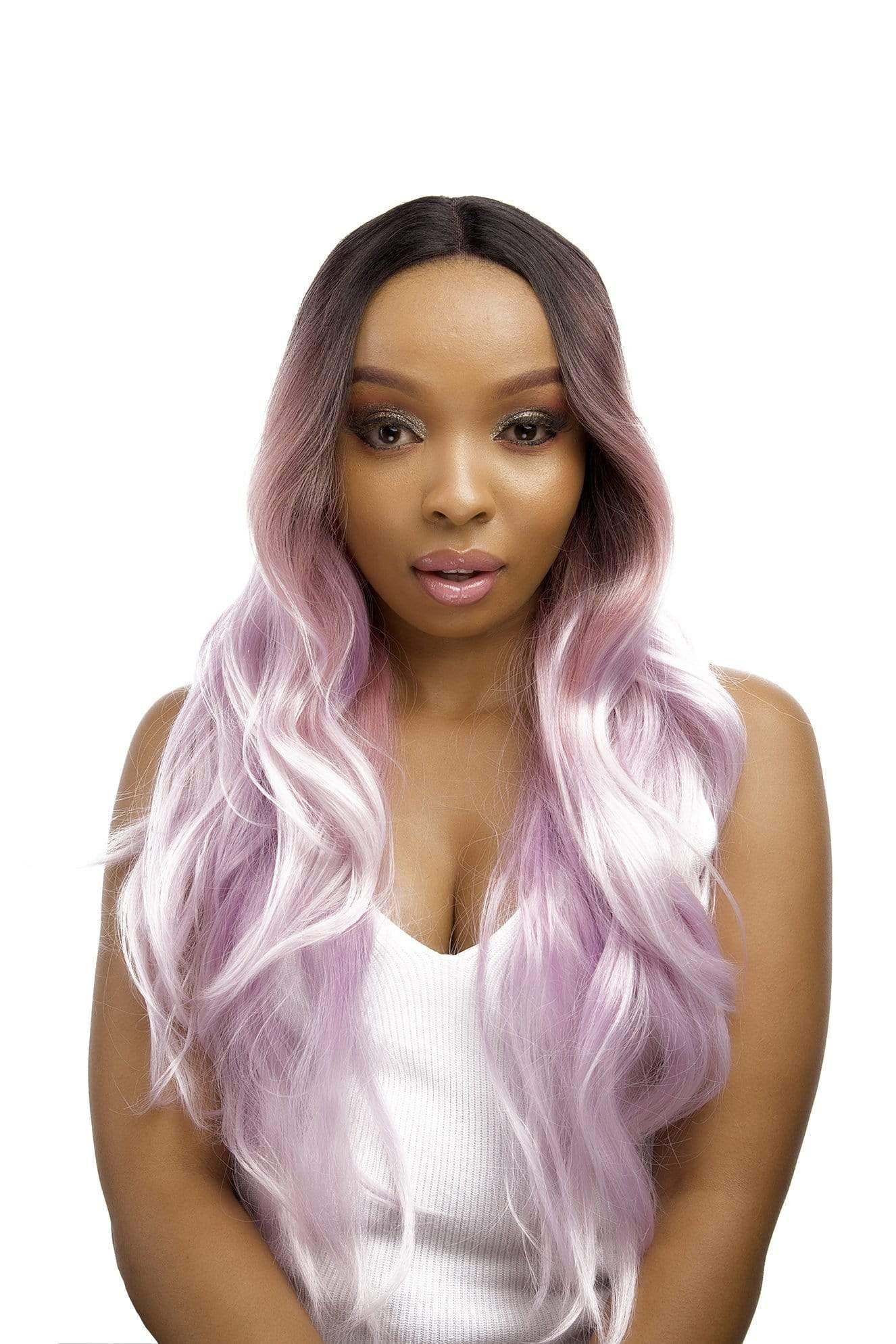Candy floss Wig Long Straight Middle Part Synthetic Hair Pink Ombré