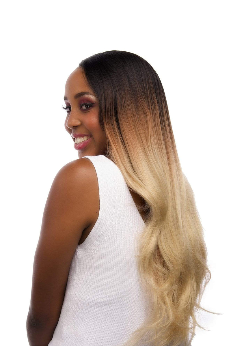 Get In Line Wig 27" Long Straight 27inch Lace Front T-Part Synthetic Hair Wig Ombre blond