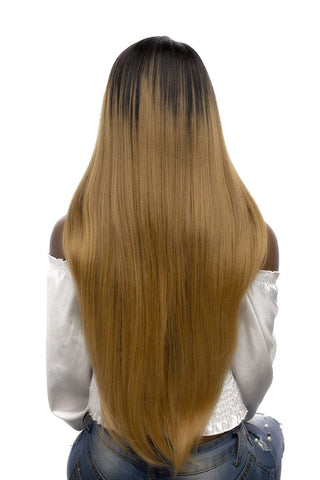 Super Long 28inch Straight Lace Front Synthetic Hair Wig Ombre Light Brown