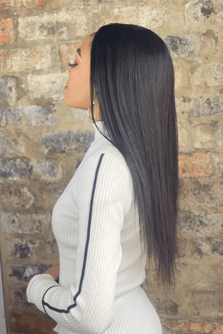 Brazilian Hair Straight 24-inch Long Full Frontal Wig Natural Black