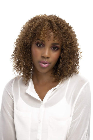 Short Curly 13inch Synthetic Hair Wig Brown Highlights