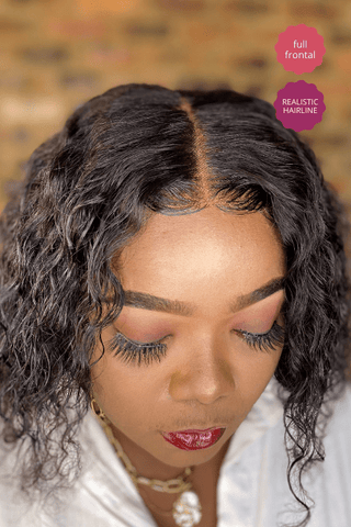 Brazilian Hair Water Wave Full Frontal Lace Wig Natural Black