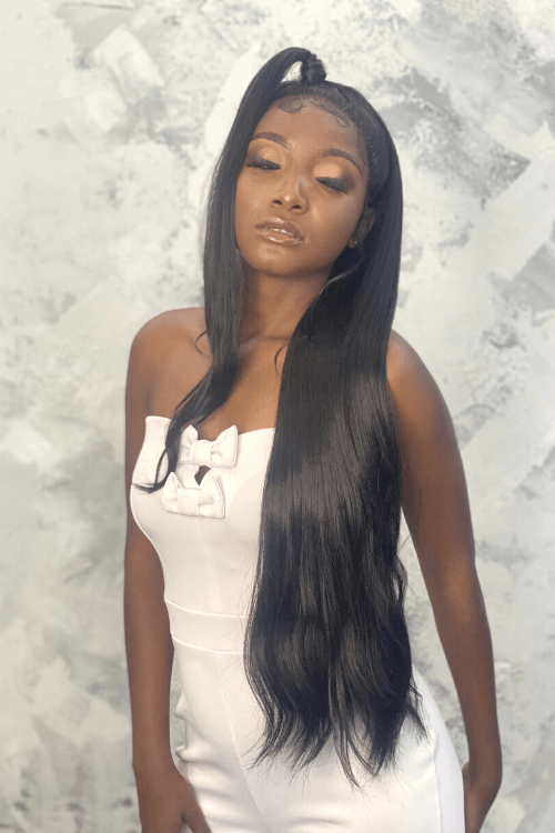 27inch Frontal Lace Synthetic Wig 27inch Full Frontal Straight Synthetic Hair Wig Natural Black