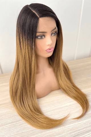 28inch Straight Synthetic Hair Lace Front Side Part Wig Ombre