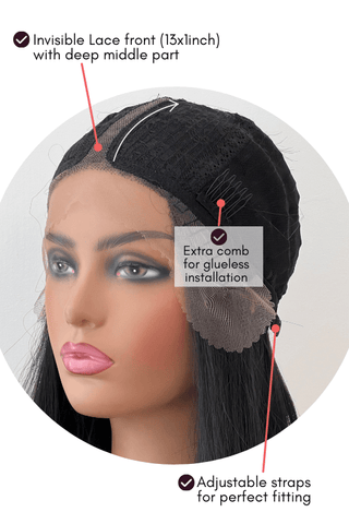 40inch Lace Front Straight Synthetic Hair Wig Natural Black