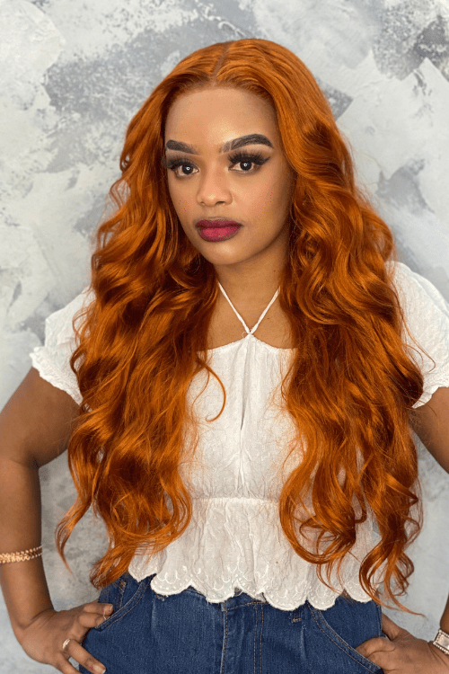 Body Wave Ginger Lace Front Wig Long Body Wave Synthetic Hair Lace Front Glueless Wig Ginger Colour