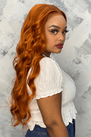 Long Body Wave Synthetic Hair Lace Front Glueless Wig Ginger