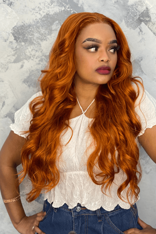 Body Wave Ginger Lace Front Wig Long Body Wave Synthetic Hair Lace Front Glueless Wig Ginger Colour