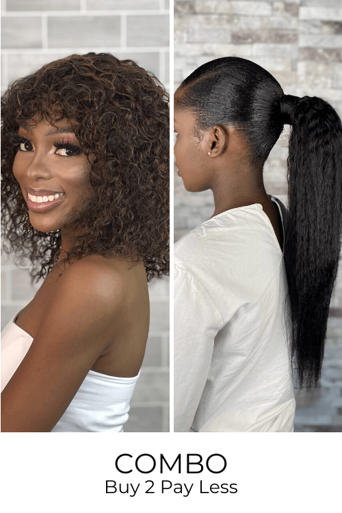 Brazilian hair Combo Wig Combo Combo: 12inch Brazilian Water Wave Fringe + 20inch Brazilian Kinky Straight Ponytail