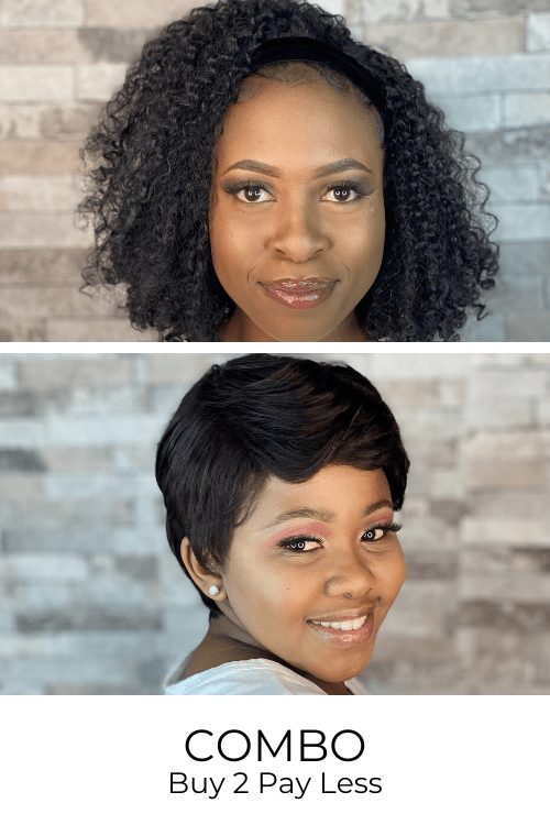 Brazilian hair Combo Wig Combo Combo: Pixie Brazilian Straight + Afro Curl Synthetic Headband Wig