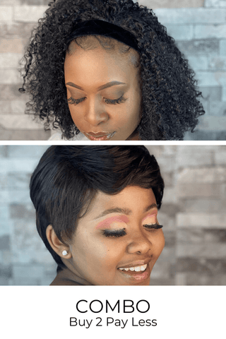 Combo: Pixie Brazilian Straight + Afro Curl Synthetic Headband Wig