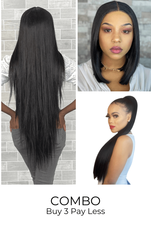 Combo: Straight Synthetic Wig Combo Combo: 40inch Lace Front + 12inch Lace Front+ 30inch Ponytail