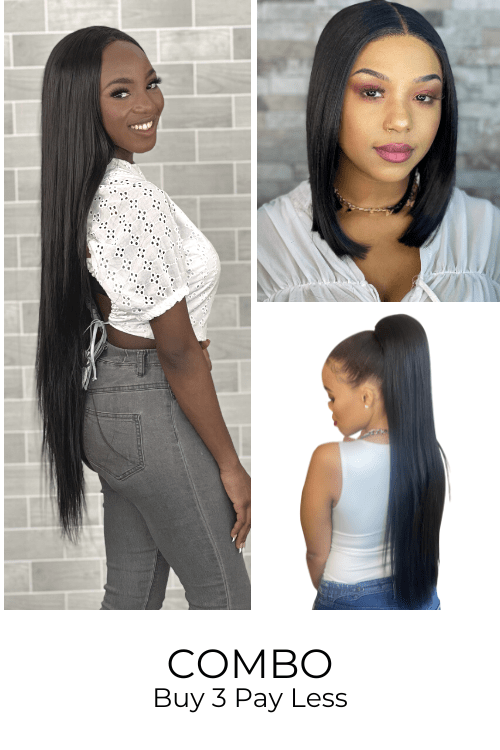 Combo: Straight Synthetic Wig Combo Combo: 40inch Lace Front + 12inch Lace Front+ 30inch Ponytail