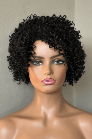Short Curly Synthetic Hair Wig Natural Black