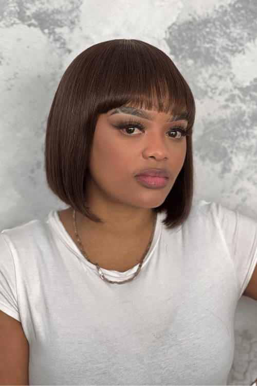 Fringe Bob Wig Wig Peruvian Hair Bob Wig Straight 10inch Fringe