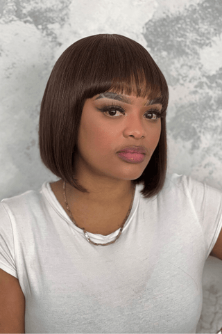 Peruvian Hair Bob Wig Straight 10inch Fringe