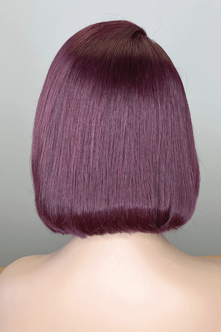Glueless 8inch Brazilian Hair Burgundy Bob Straight Double Drawn Full Frontal Lace Wig