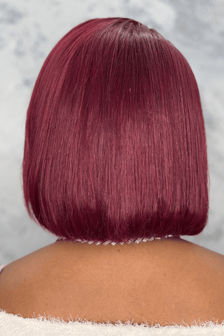Glueless 8inch Brazilian Hair Burgundy Bob Straight Double Drawn Full Frontal Lace Wig
