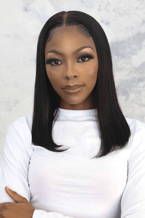 HD Frontal Lace Super Double Drawn Wig 16" Bone Straight Glueless Super Double Drawn HD Full Frontal Wig Natural Black