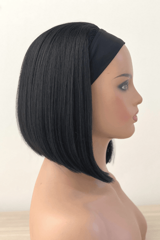 Short Bob Straight Synthetic Hair Headband Wig Natural Black