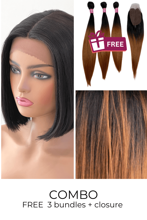 LolaSilk Wig Combo Combo: 10inch Bob Lace Front Synthetic Hair Wig + FREE 3 Synthetic Bundle & Closure