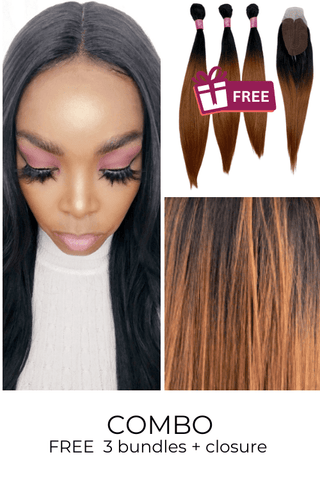Combo: 26inch Lace Front Synthetic Hair Wig + FREE 3 Synthetic Bundle & Closure