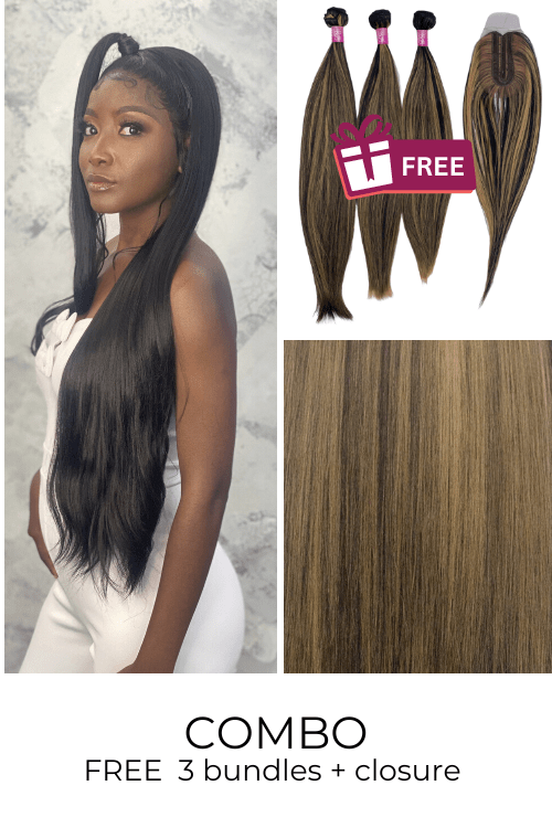 LolaSilk Wig Combo Combo: 27inch Full Frontal Synthetic Hair Wig + FREE 3 Synthetic Bundle & Closure