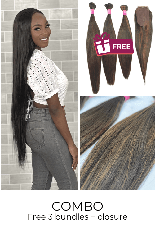 Combo: 40inch Lace Front Synthetic Hair Wig + FREE 3 Synthetic Bundle & Closure