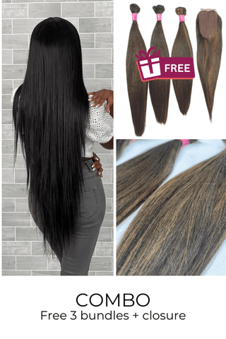 Combo: 40inch Lace Front Synthetic Hair Wig + FREE 3 Synthetic Bundle & Closure