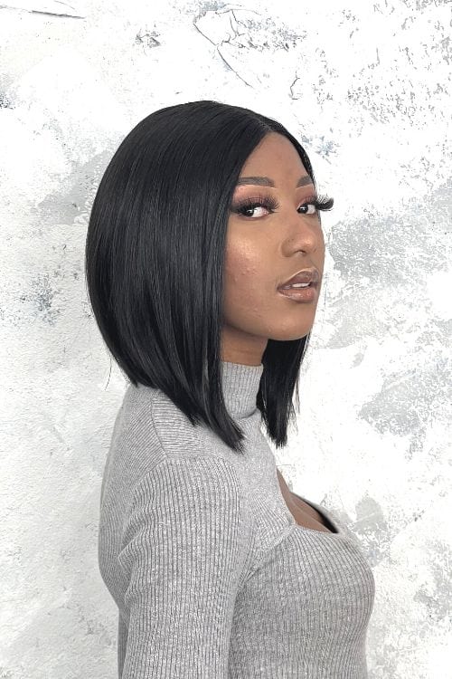 Modern Cut Bob Lace Front Wig 10-12inch Glueless Modern Bob Lace Front Synthetic Hair Wig Natural Black