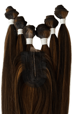 Synthetic Kinky Straight Weaves - 6 Bundles 18” 16” 14” & Closure