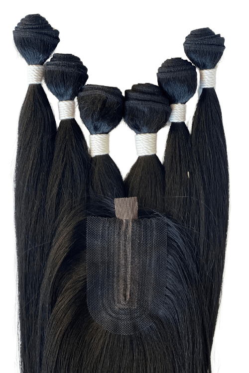 Synthetic Kinky Straight Weaves - 6 Bundles 18” 16” 14” & Closure