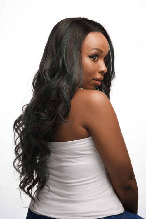 Synthetic Wig 24" 24inch Body Wave Frontal Lace Synthetic Hair Wig Highlights Brown and Green