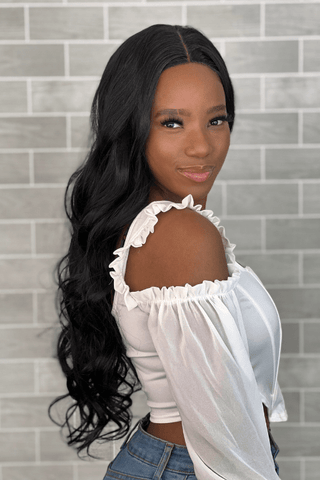 Long Body Wave Synthetic hair Lace Front Wig Natural Black
