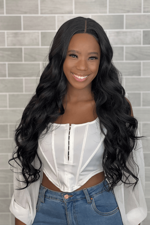 28inch T-part Body Wave Wig Long Body Wave Synthetic hair Lace Front Wig Natural Black