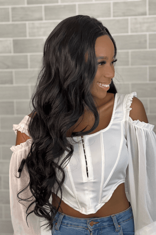 Long Body Wave Synthetic hair Lace Front Wig Natural Black