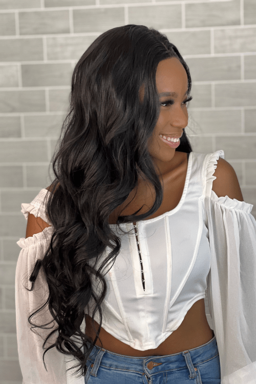 28inch T-part Body Wave Wig Long Body Wave Synthetic hair Lace Front Wig Natural Black