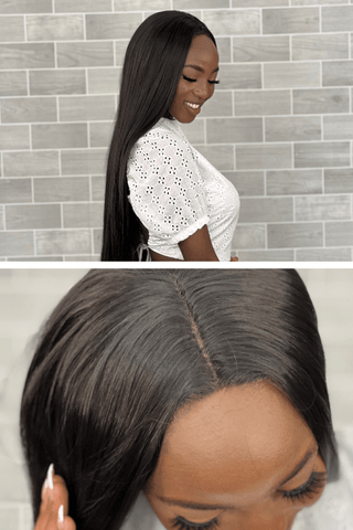Lace detail of the 40inch T-Part Straight Wig 40inch Lace Front Straight Synthetic Hair Wig Natural Black