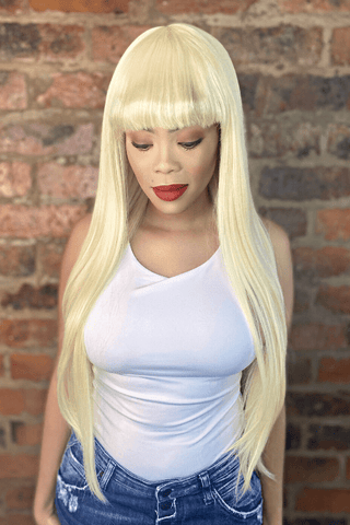 34inch Blonde Synthetic Hair Fringe Wig