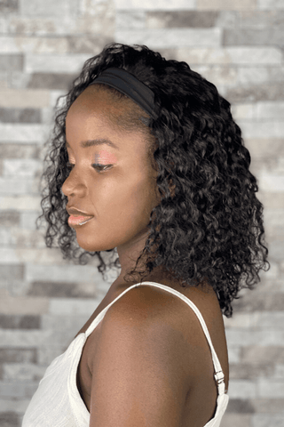 Brazilian Hair 14inch Curly Headband Wig Natural Black