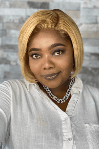 Honey Blond 8inch Straight 4x4inch Closure Lace Wig LolaSilk Hair