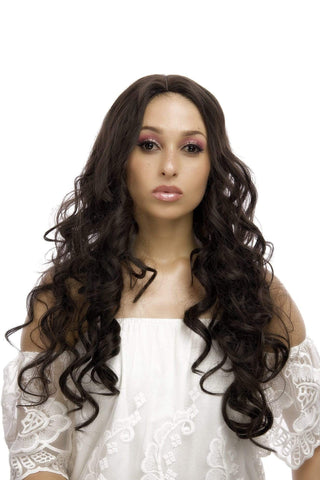 Long Body Wave Middle Part Lace Synthetic Wig Natural Black