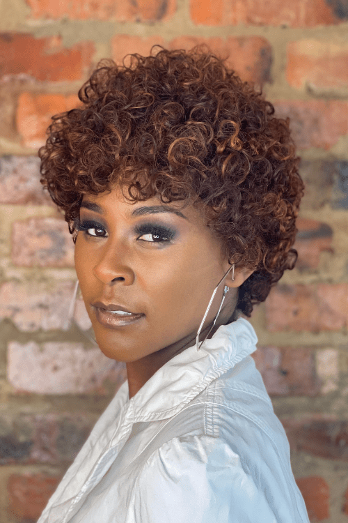 Choc Bomb Wig Peruvian Hair Balayage Brown Curly Pixie Wig