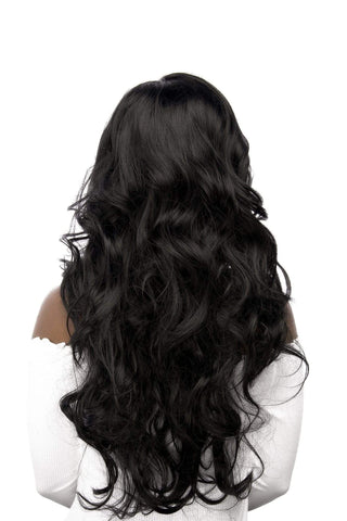 Long Wavy 26inch Frontal Lace Synthetic Hair Wig Natural Black
