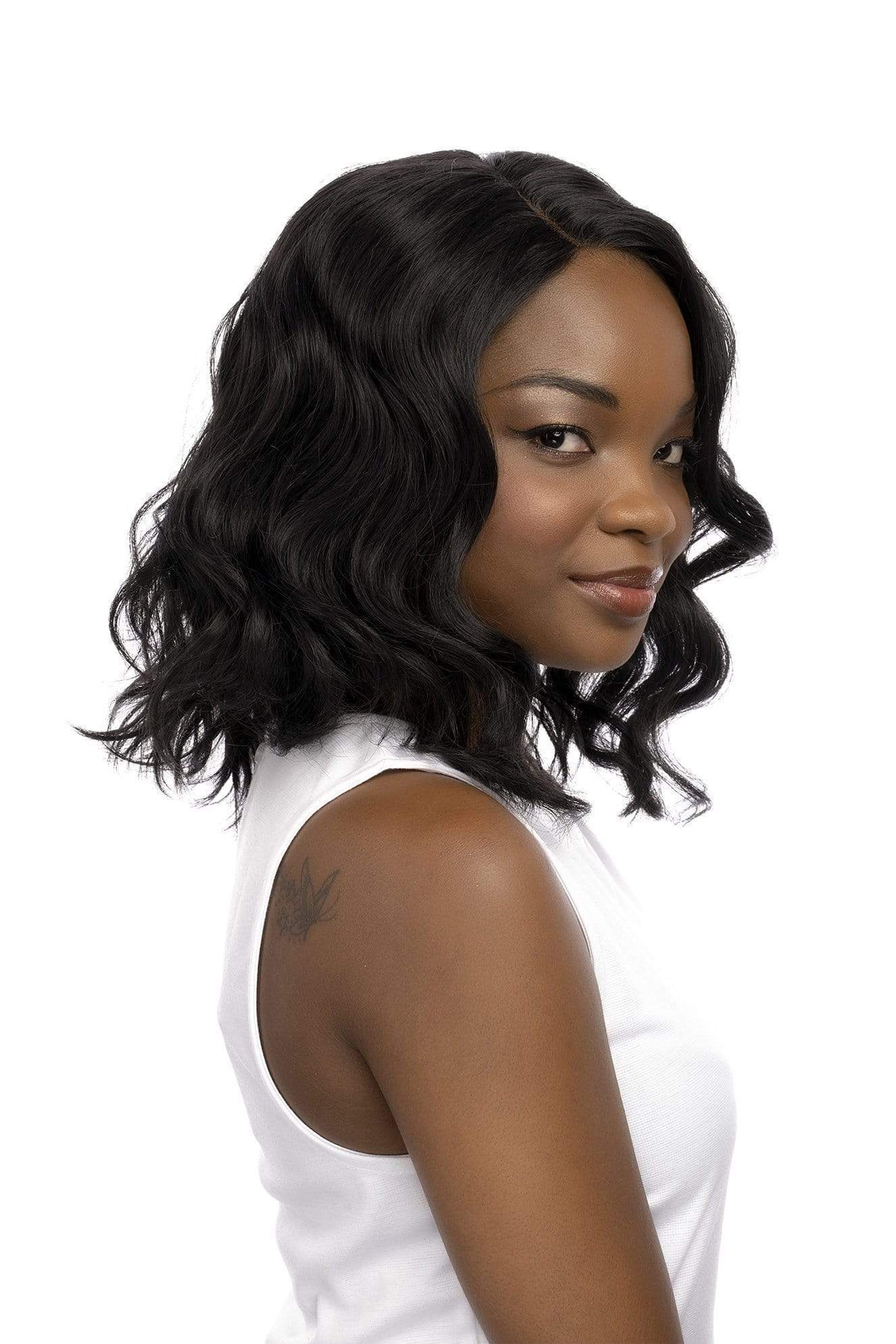 Cocktails in Copacabana Wig 7-11.5" Short Wavy Bob 11inch Lace Front T-part Synthetic Hair Natural Black