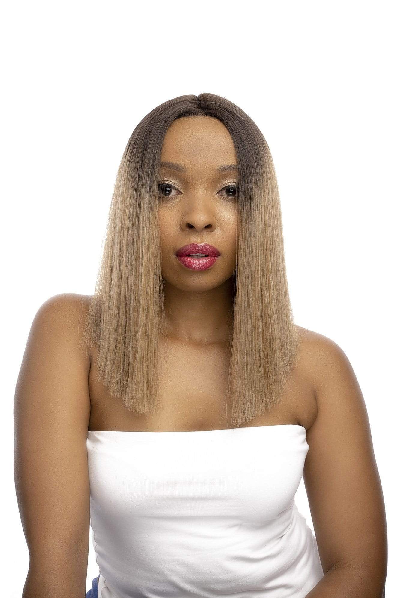 Dipped in Gold Wig 13.5" Straight Bob 13inch Lace Front Middle Part Synthetic Hair Wig Ombre Blond