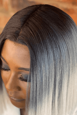 Straight Bob 10inch Lace Front Middle Part Synthetic Hair Wig Ombre Grey