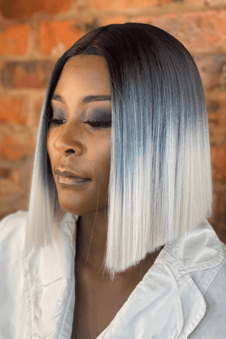 Straight Bob 10inch Lace Front Middle Part Synthetic Hair Wig Ombre Grey